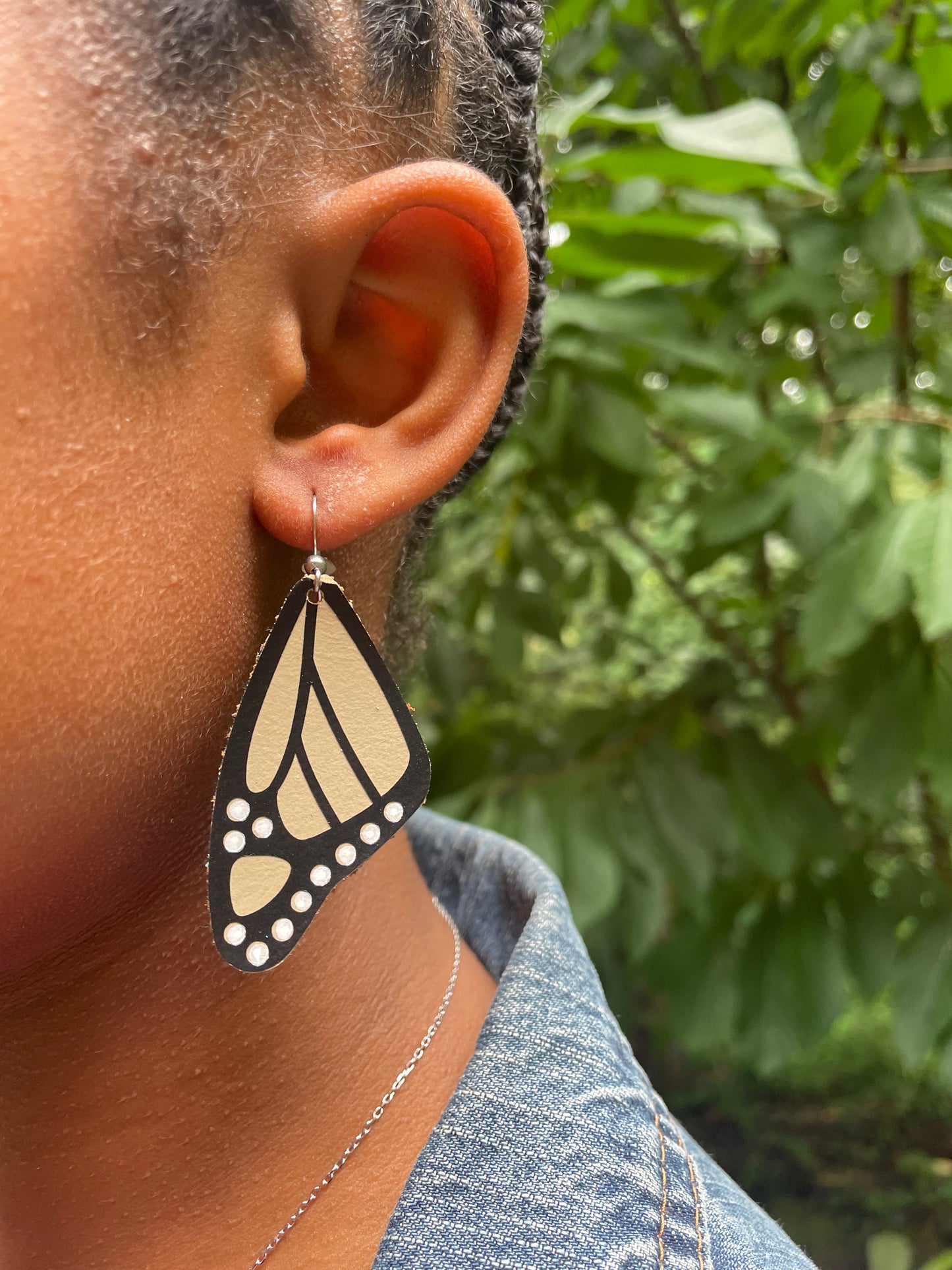 Tan Butterfly Leather Earrrings