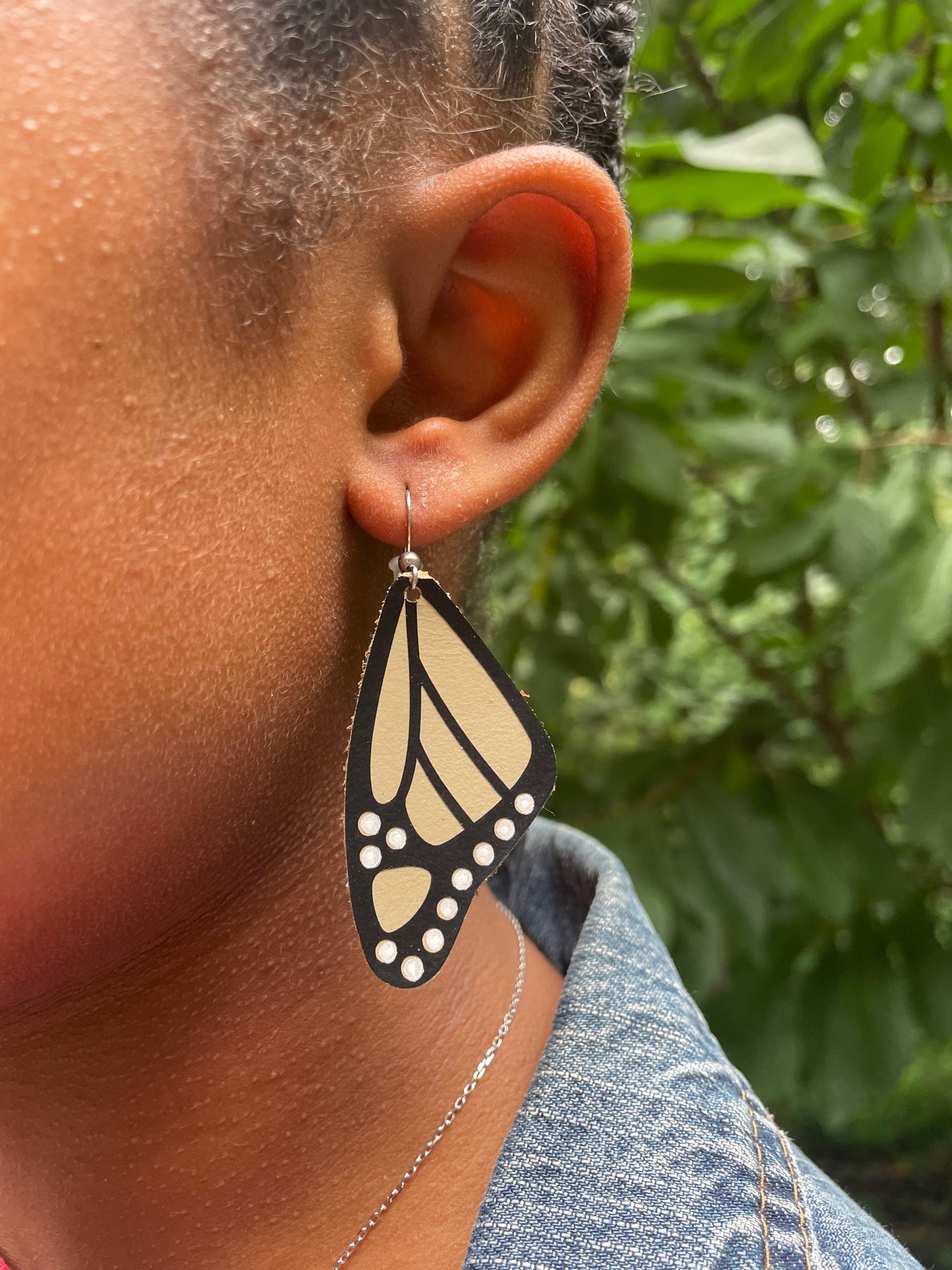 Tan Butterfly Leather Earrrings