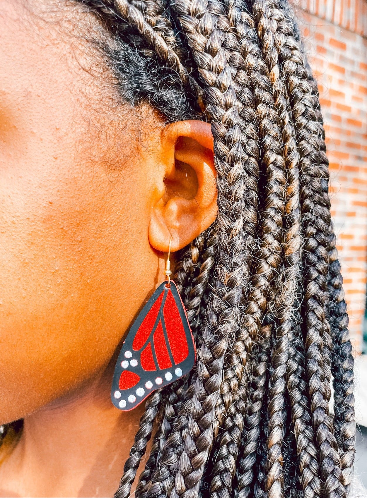 Red Butterfly Leather Earrings