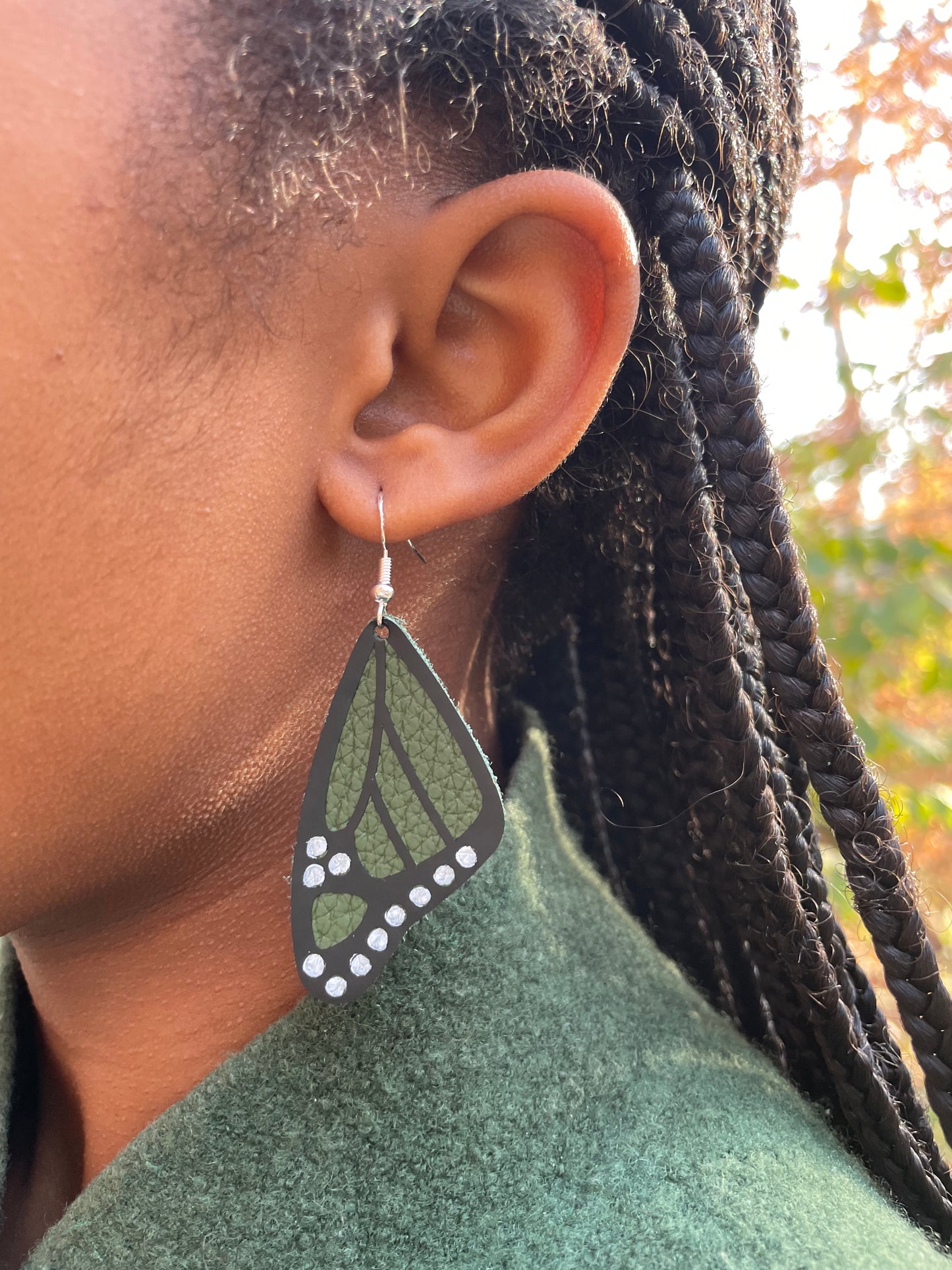 Green Butterfly Leather Earrings