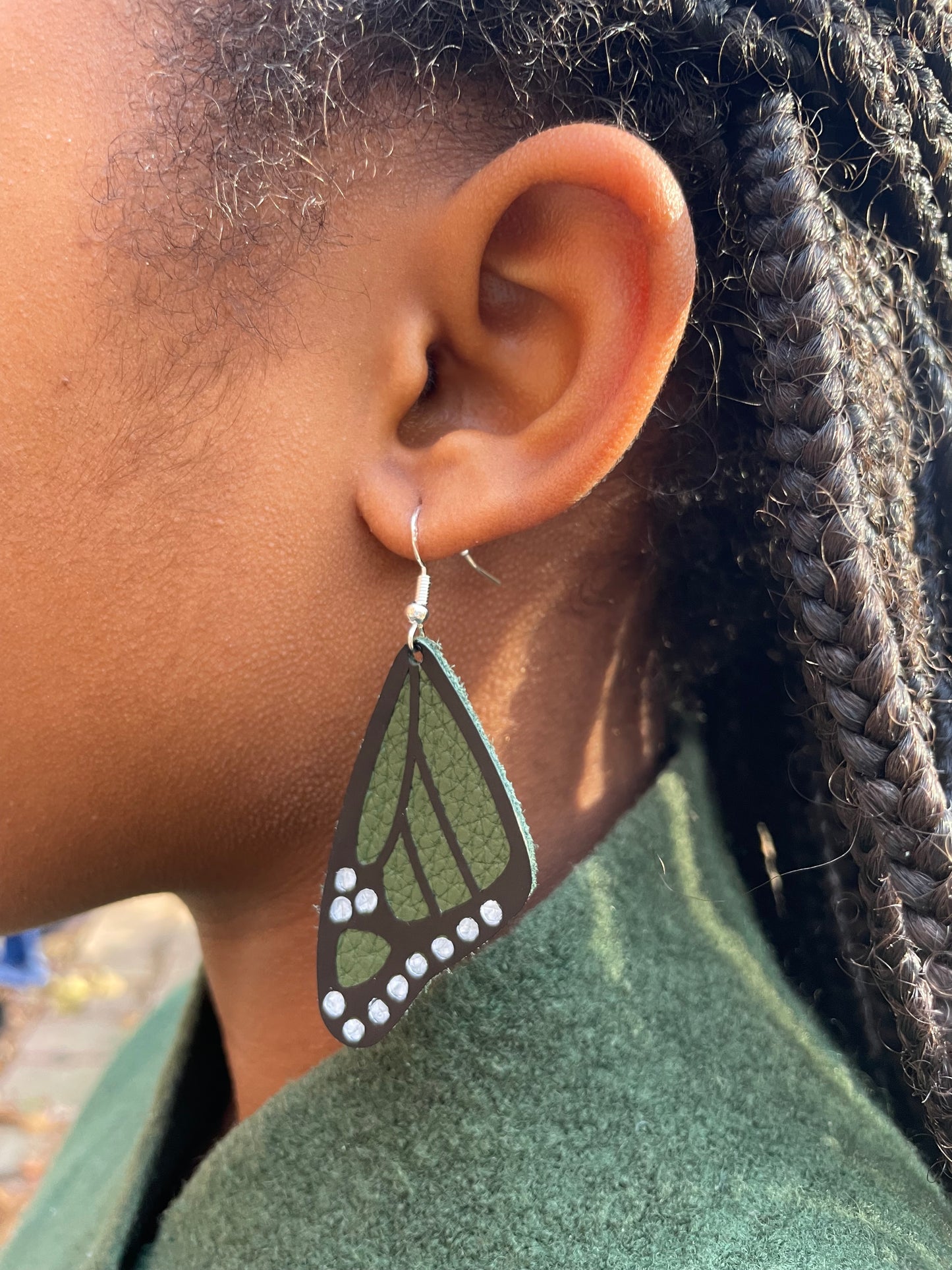 Green Butterfly Leather Earrings
