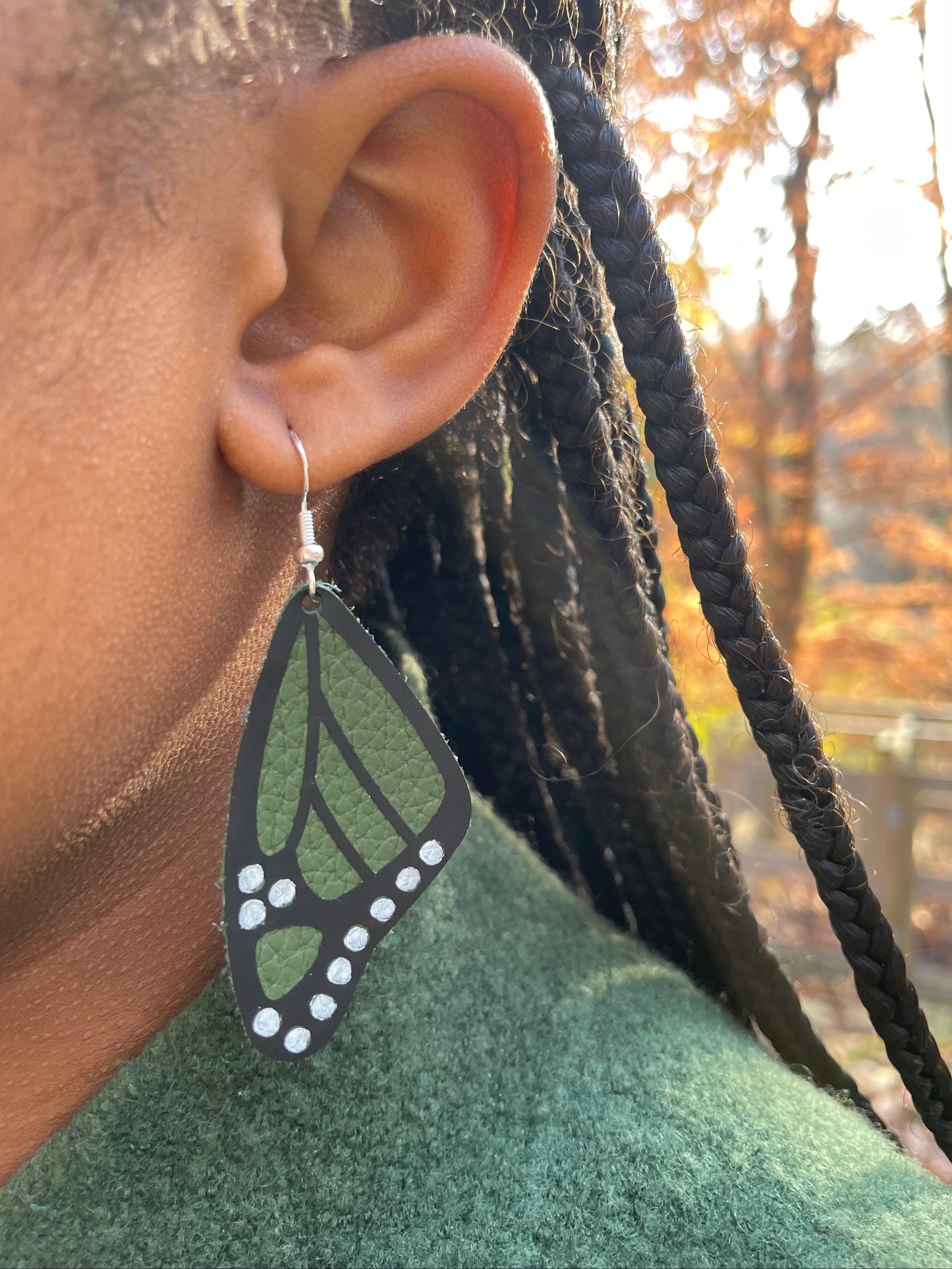 Green Butterfly Leather Earrings