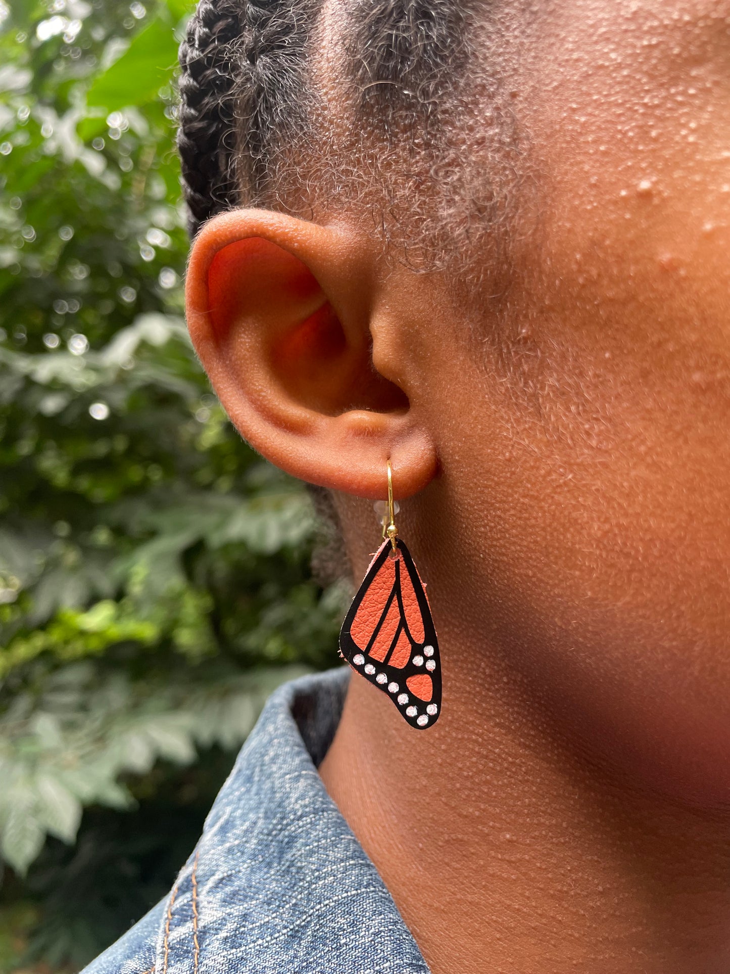 Pink Spotted Cattleheart Butterfly Leather Earrings