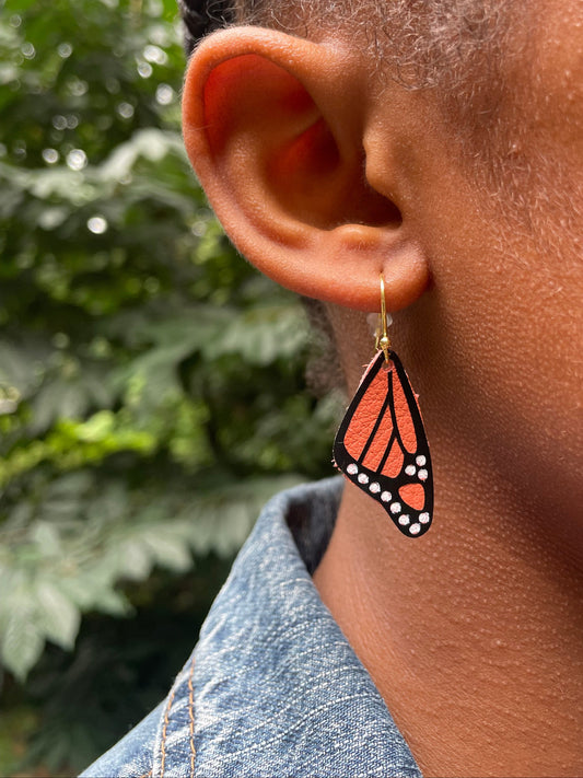 Pink Spotted Cattleheart Butterfly Leather Earrings