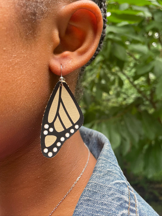 Shimmering Tan Butterfly Leather Earrrings