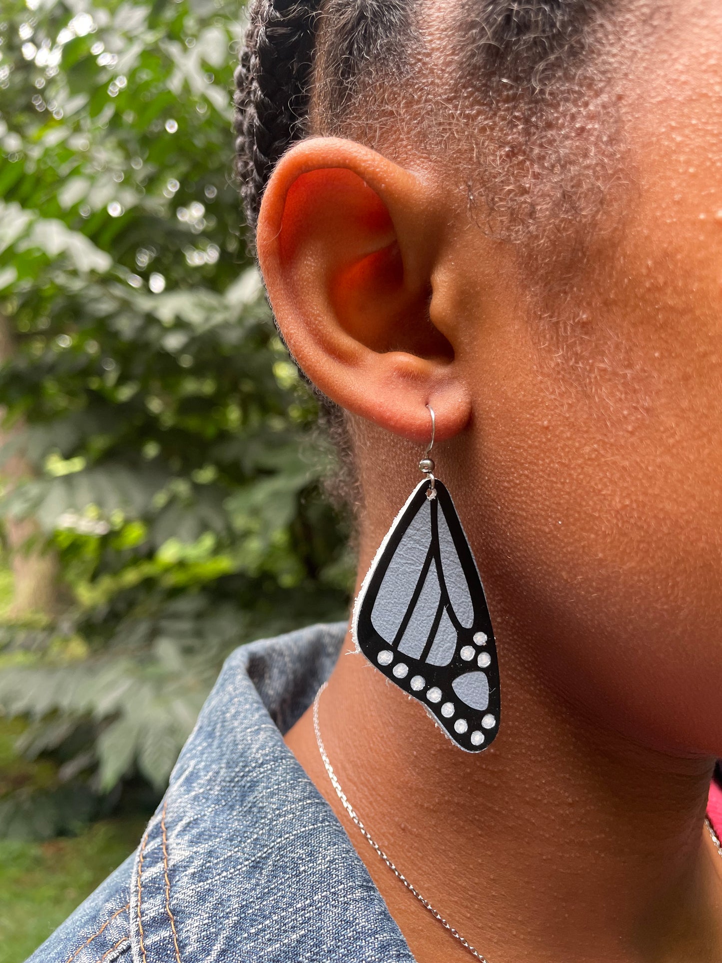 Blue Buttterfly Leather Earrings