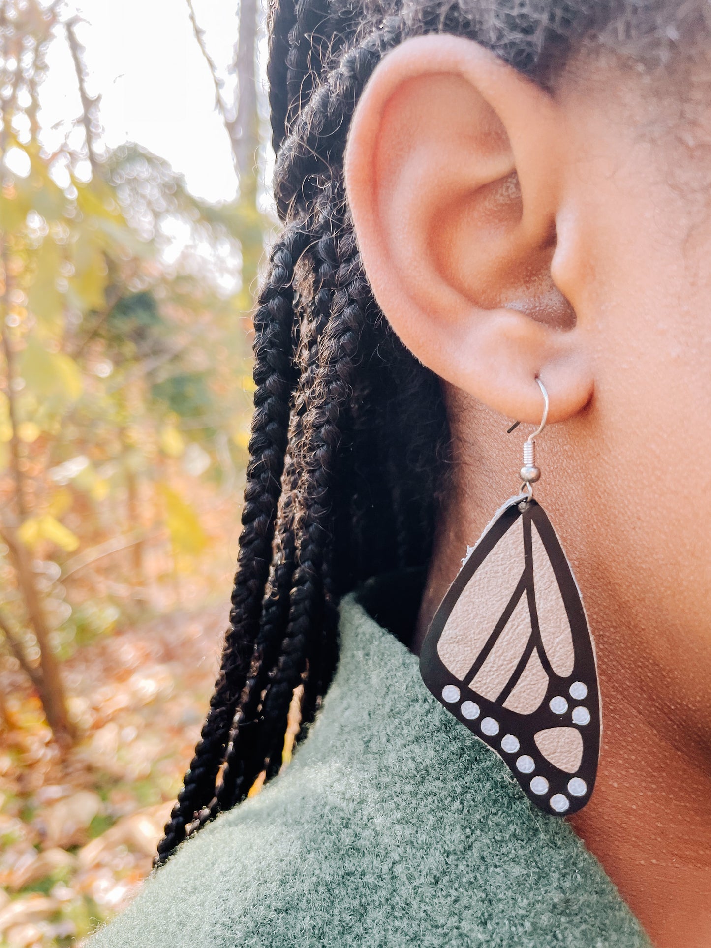 Silver Butterfly Leather Earrings