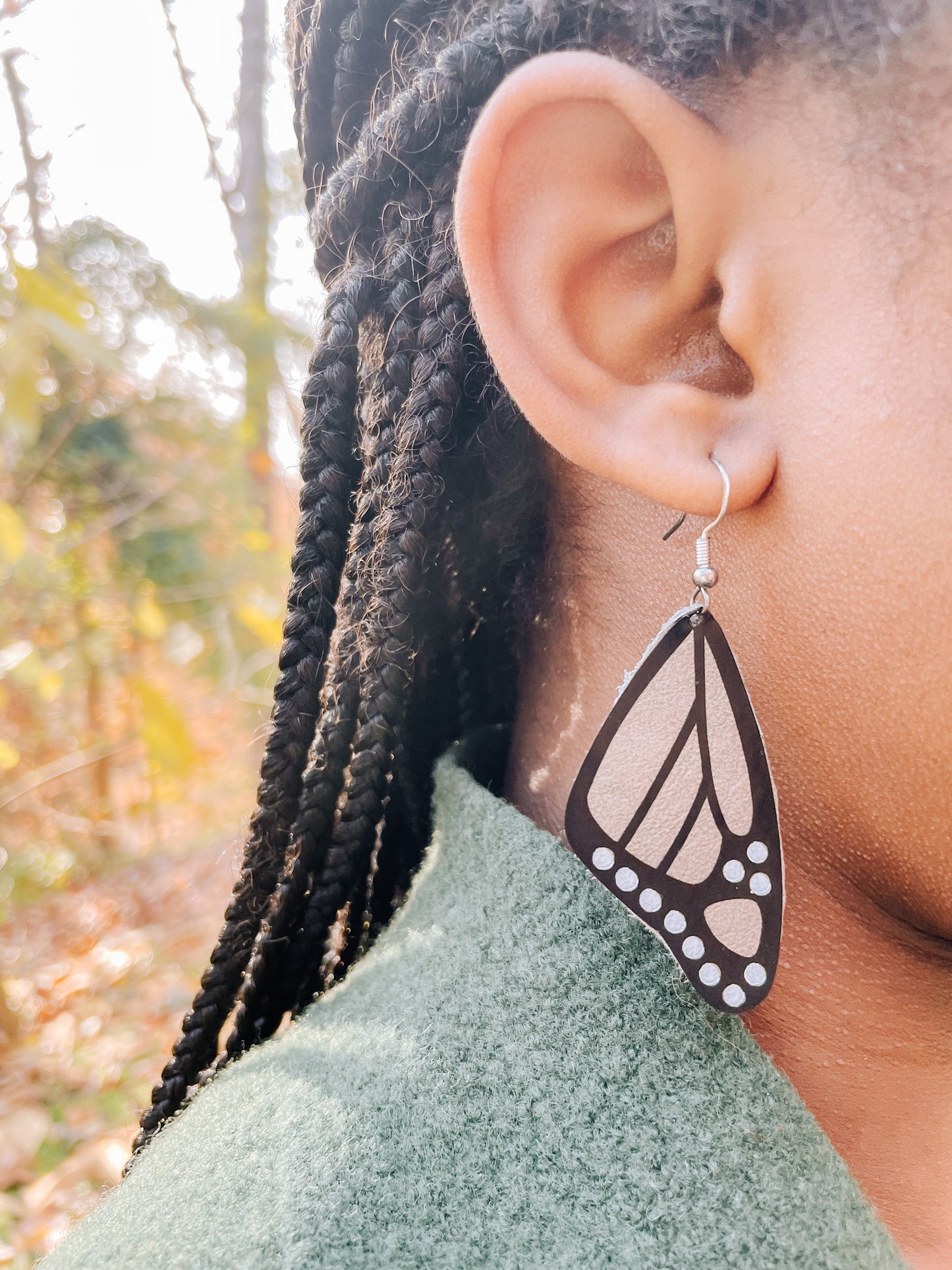 Silver Butterfly Leather Earrings