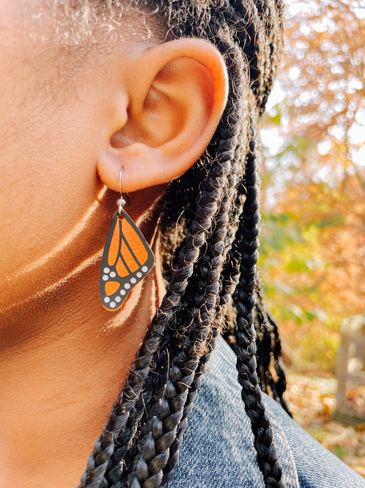 Monarch Butterfly Leather Earrings