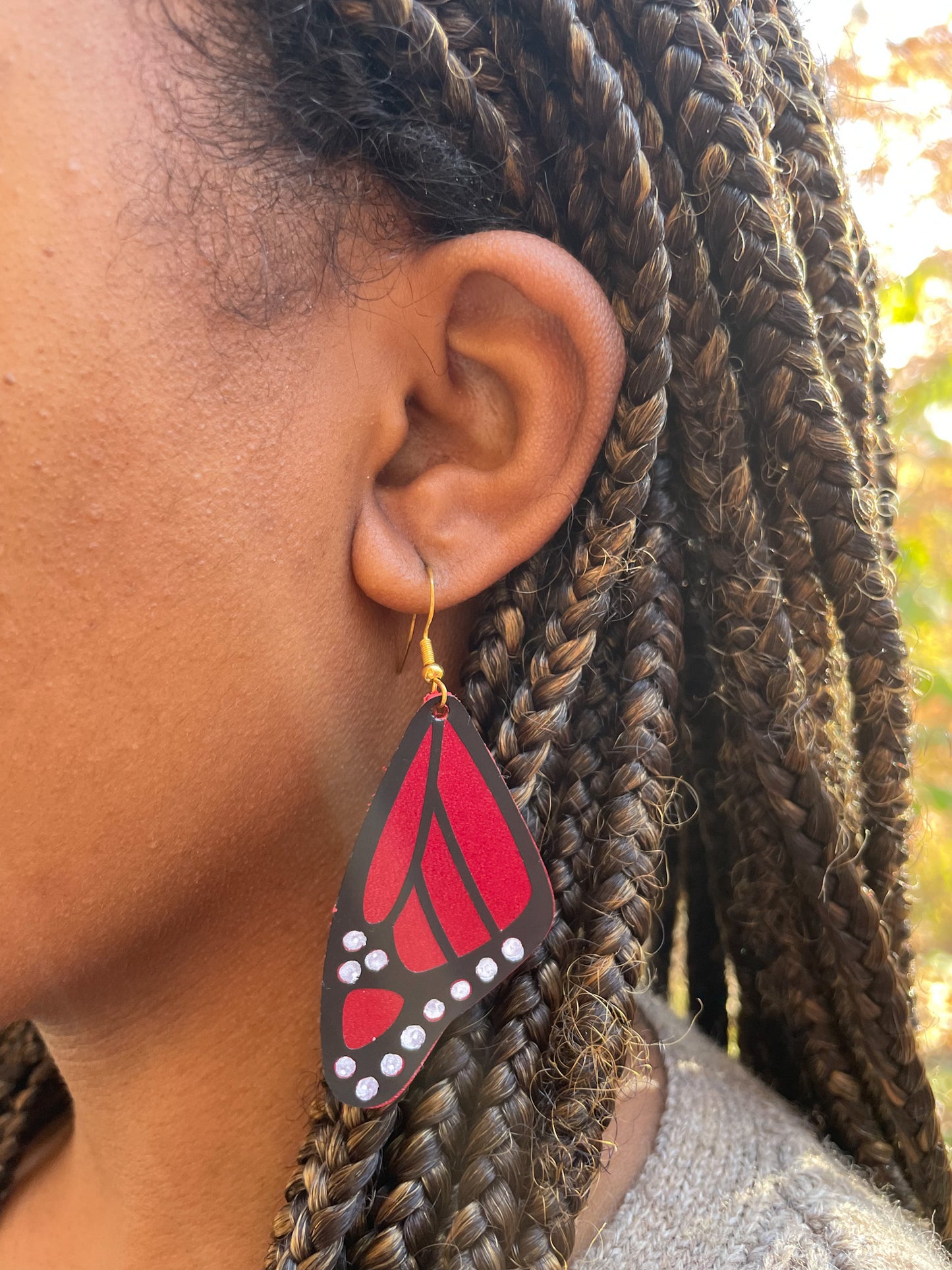 Red Butterfly Leather Earrings