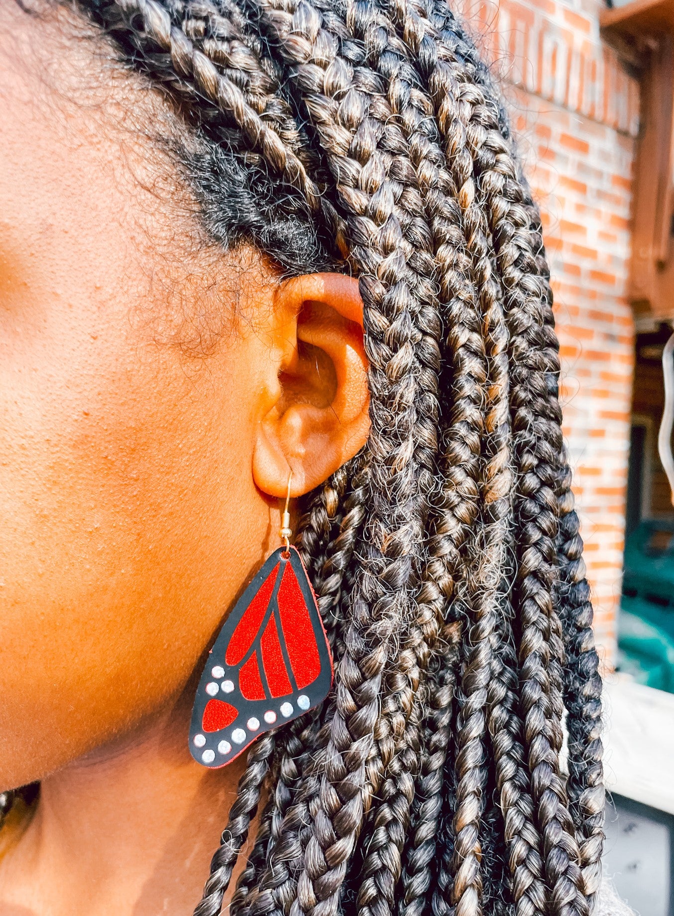 Red Butterfly Leather Earrings