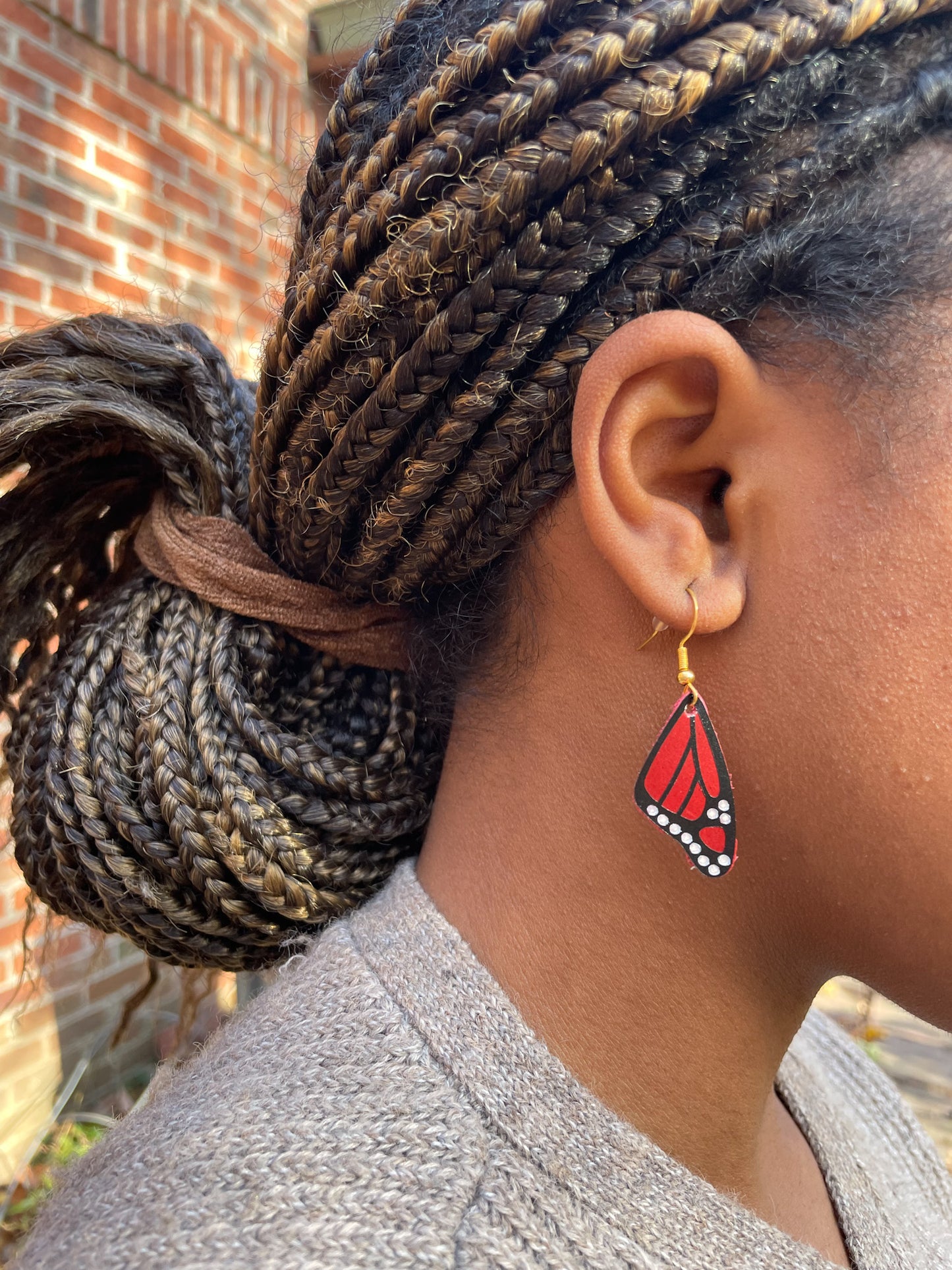 Red Butterfly Leather Earrings