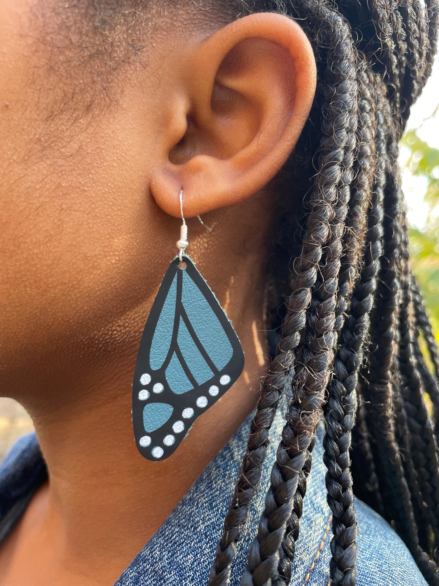 Blue Morpho Butterfly Leather Earrings