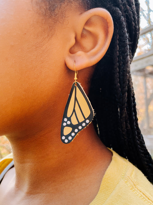 Yellow Swallowtail Leather Butterfly Earrings